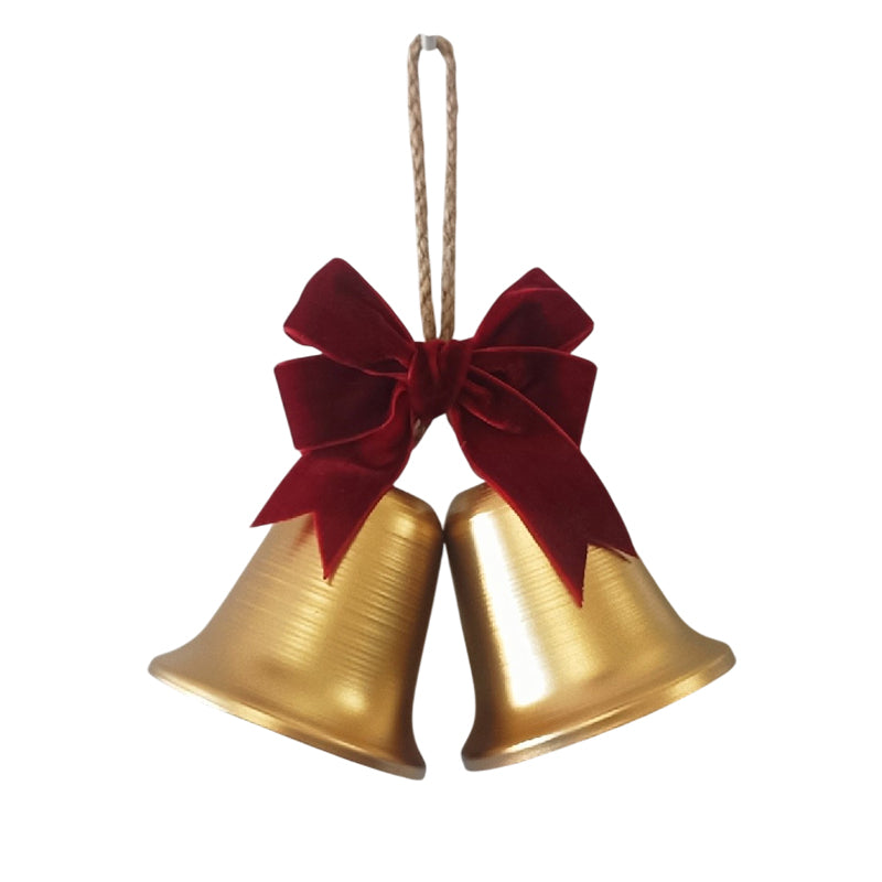 Xmas Bell Gold Double Bells 8X8.5cm W/Bow
