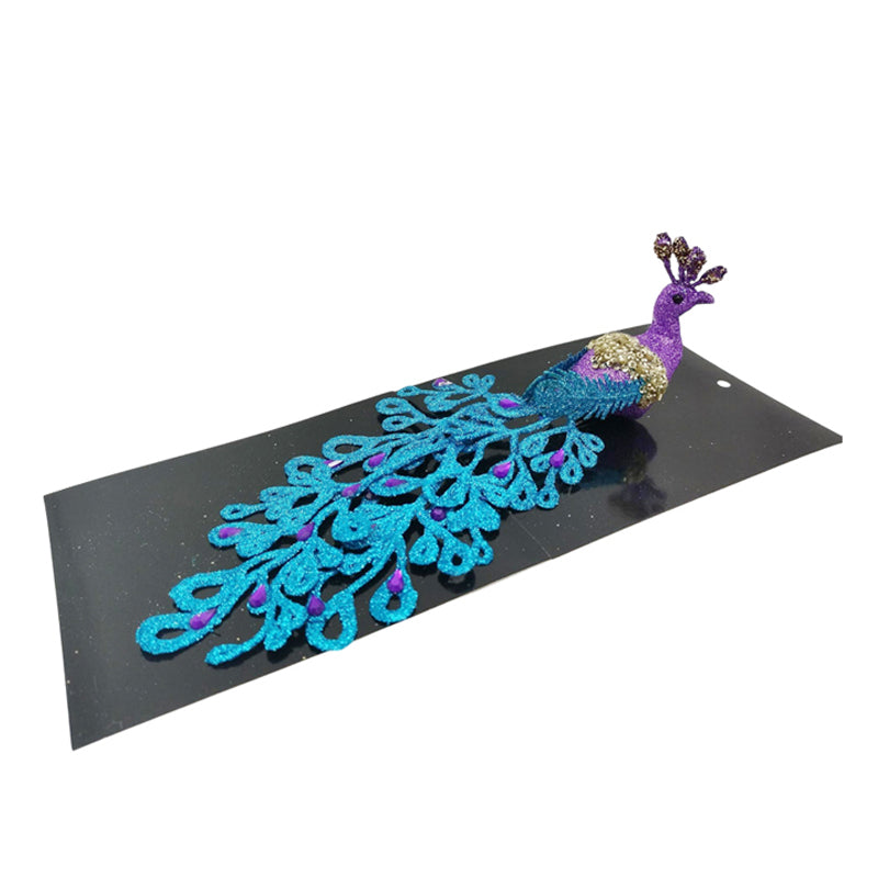 Xmas Bird Glitter Peacock 26X12X7cm Purple