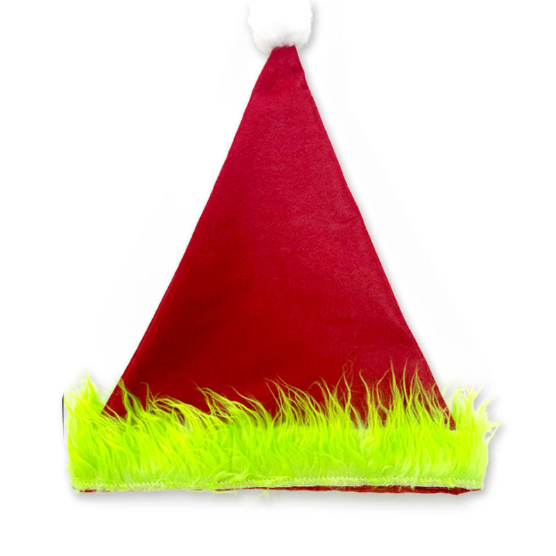 Santa Hat With Green Fur Brim 30X38cm