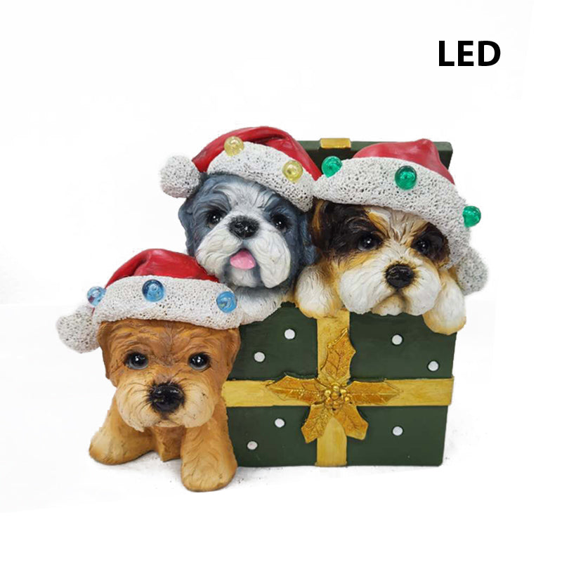 Resin Xmas Dogx3 23X16X18cm W/Light