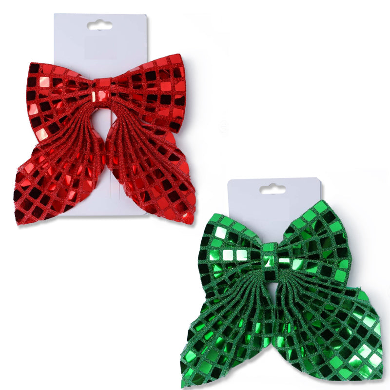Xmas Hair Clip Sequin Bow Red & Green 2Cols