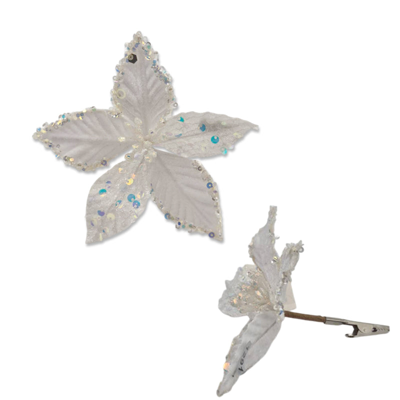 Xmas Flower 15cm W/Clip White
