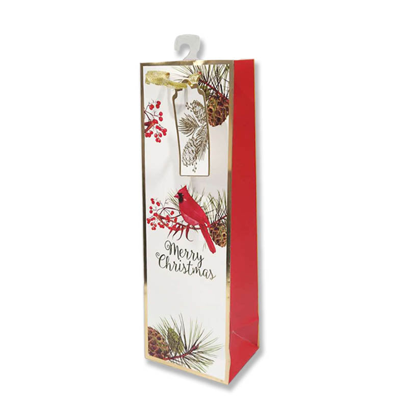 Xmas Gift Bag Bottle Hotstamp Cardinal 36*12*9cm