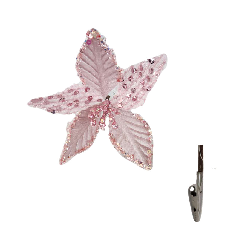 Xmas Flower 30X31cm Glitter Edge Pink 2