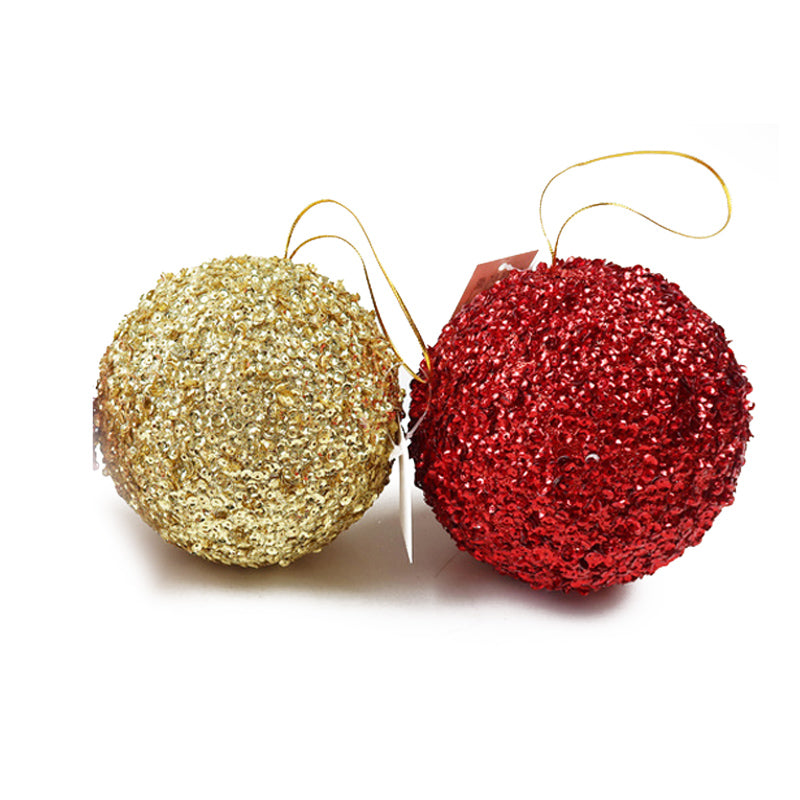 Xmas Ball Glitter 12cm Red/Gold
