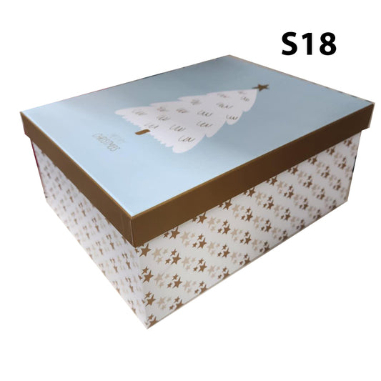 Xmas Gift Box S/18 White Tree Blue Lid 42X34X16.5cm