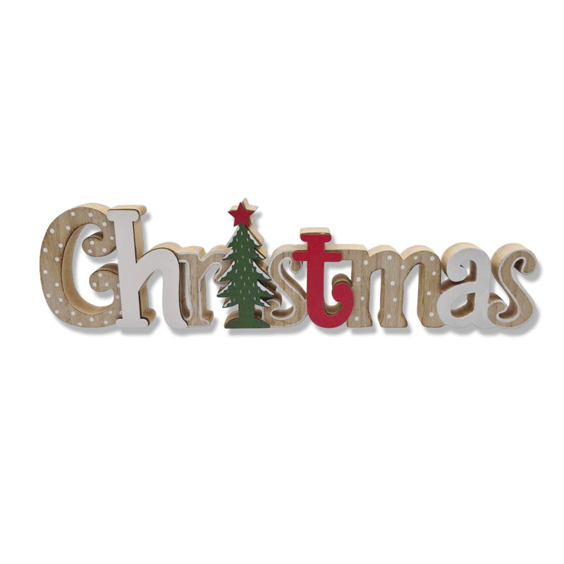 Wooden Tabletop Christmas Sign 40X15cm