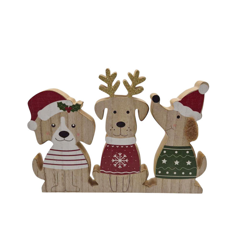 Wooden Tabletop Xmas Dogs 23.5X17cm