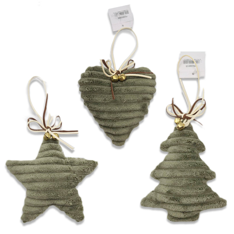 Plush Xmas Green Hanger Tree/Star/Heart 13cm