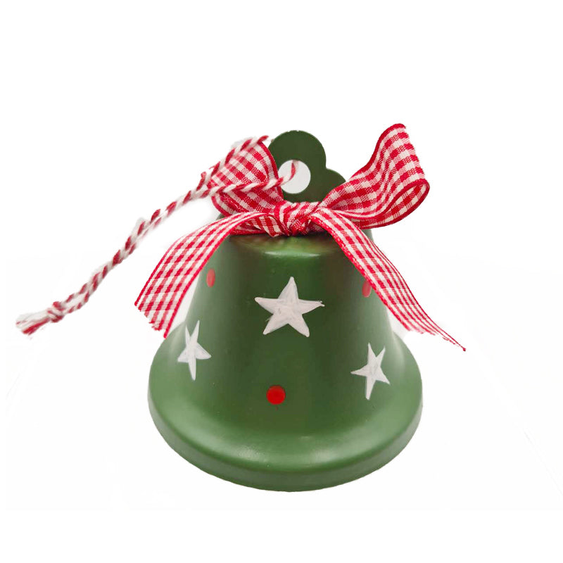 Metal Bell W/Gingham Ribbon 8cm Green