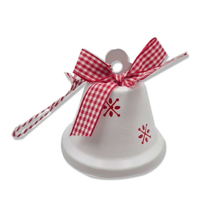 Metal Bell W/Gingham Ribbon 8cm White