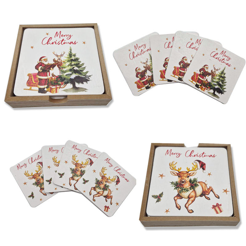 Wooden Xmas Coaster Set 11cm 4Pk