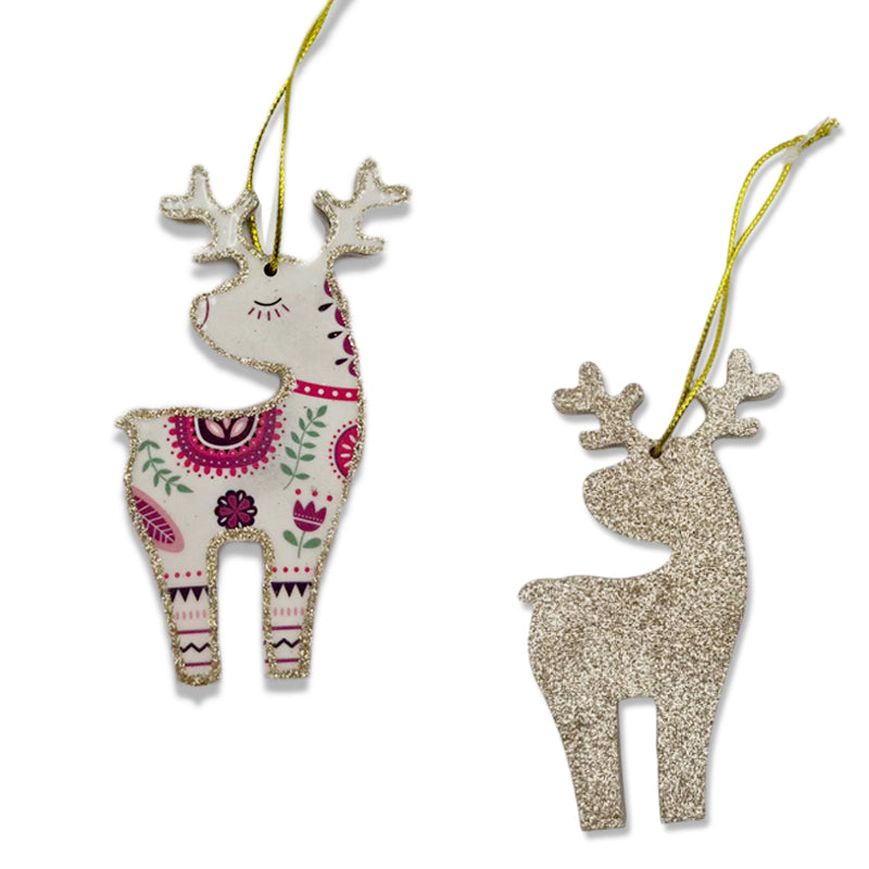 Wooden Hanging Xmas Reindeer 10cm