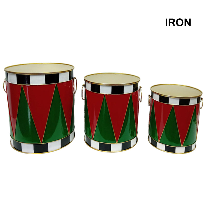Metal Xmas Drum S/3 40.5X39X44.8cm