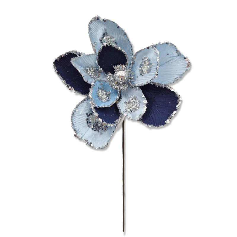 Xmas Flower W/Beads 30*30cm Blue