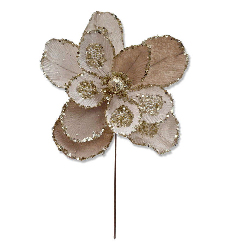 Xmas Flower W/Beads 30*30cm Champagne