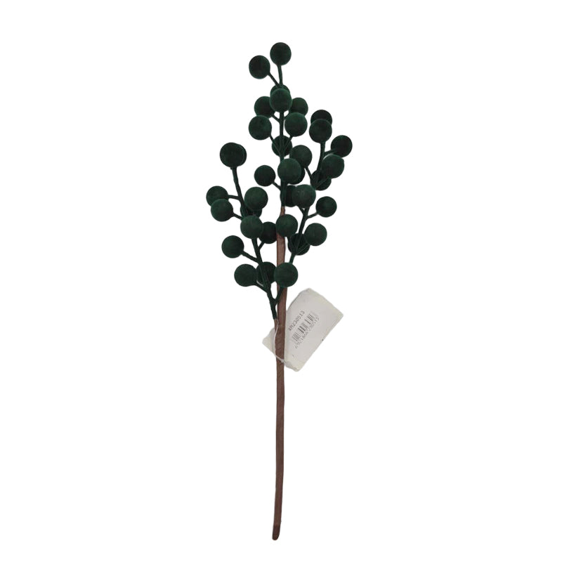 Flocked Berry Pick 30cm Green