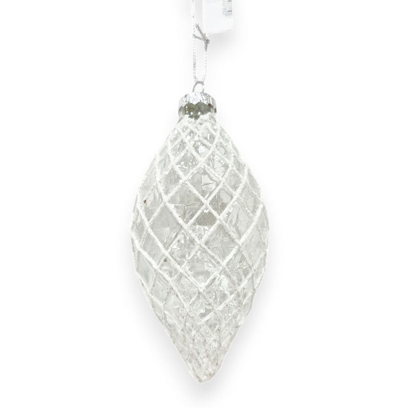 Glass Bauble Teardrop 7*14cmcm Clear+White