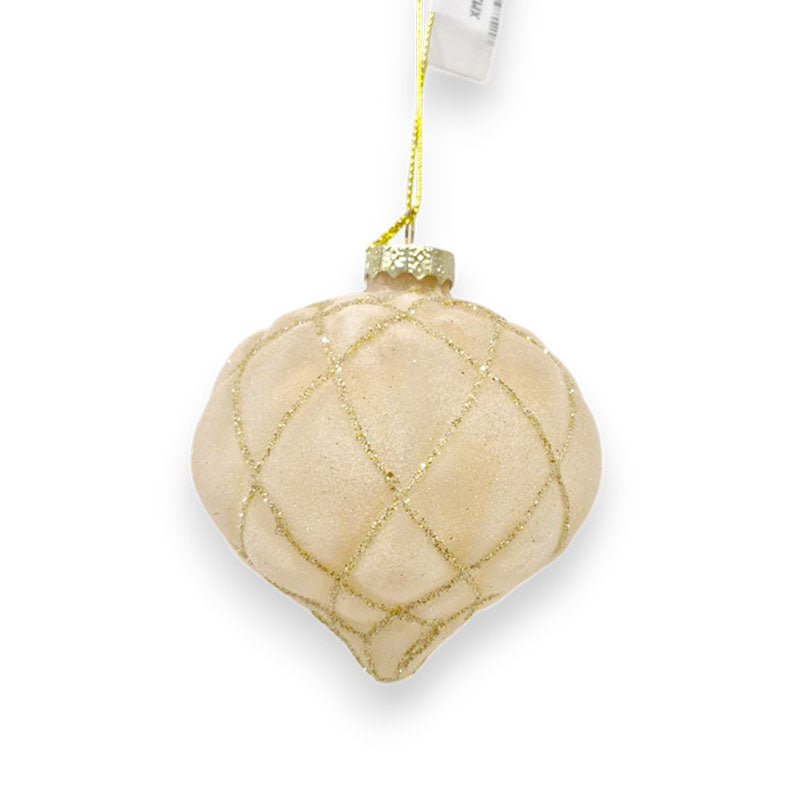 Glass Bauble Onion Flocked 8cm Champagne