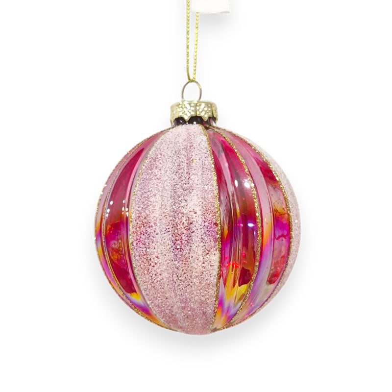 Glass Bauble Ribbed Frosty 8cm Red