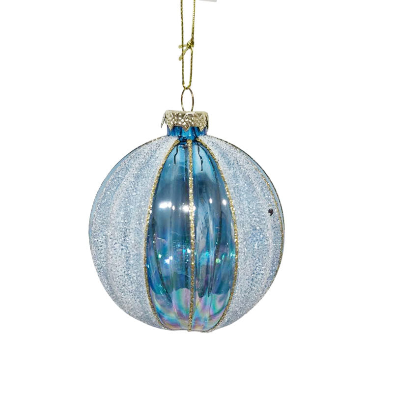 Glass Bauble Ribbed Frosty 8cm Blue
