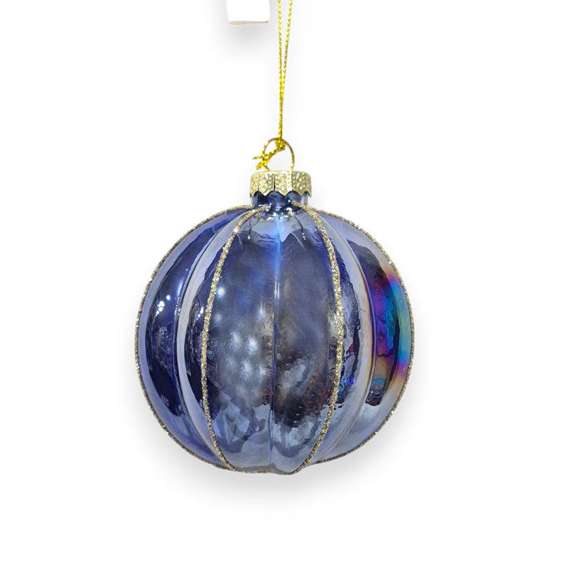 Glass Bauble Ribbed 8cm D Blue