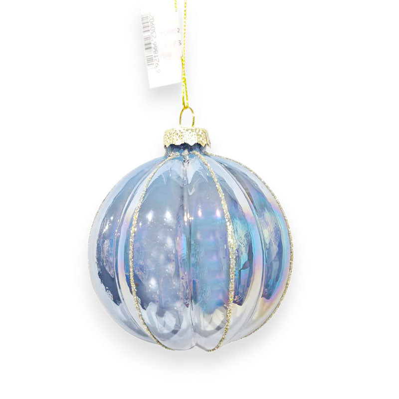 Glass Bauble Ribbed 8cm L. Blue