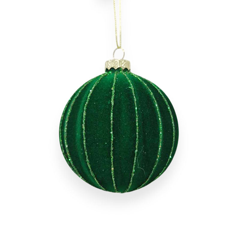 Glass Bauble Flocked 8cm Green