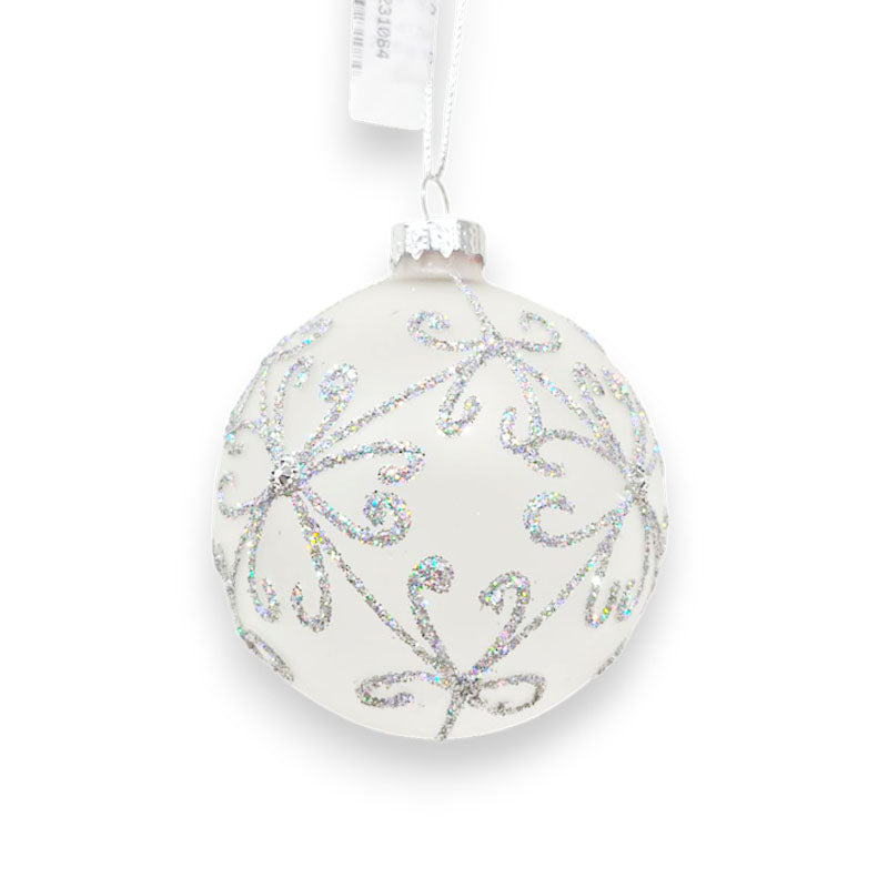 Glass Bauble White 8cm 2