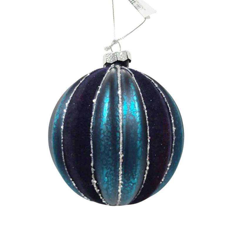 Glass Bauble 2Tone 10cm Blue