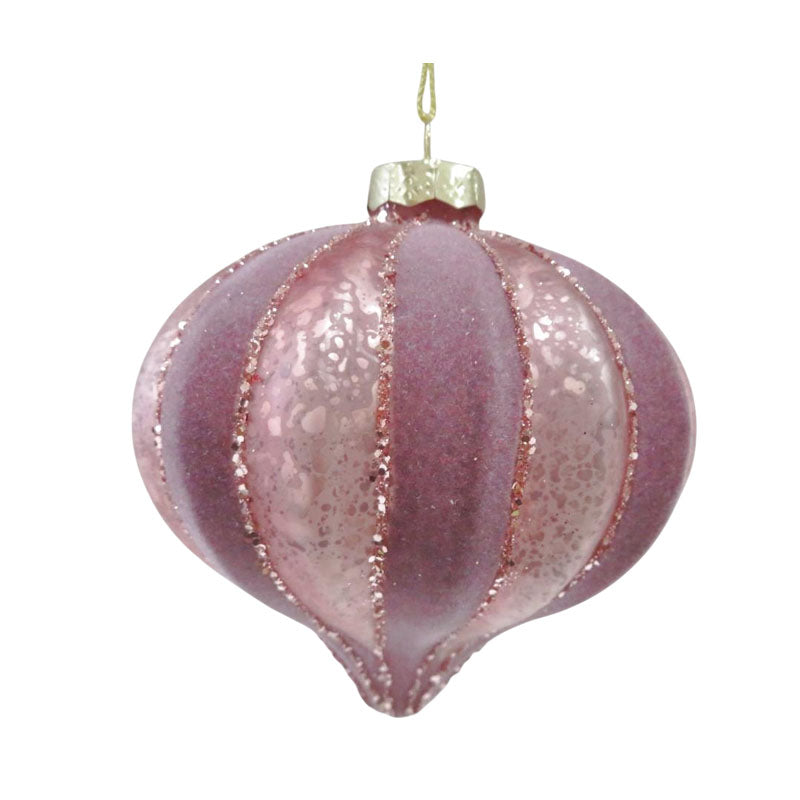 Glass Bauble 2Tone Onion 10cm Pink