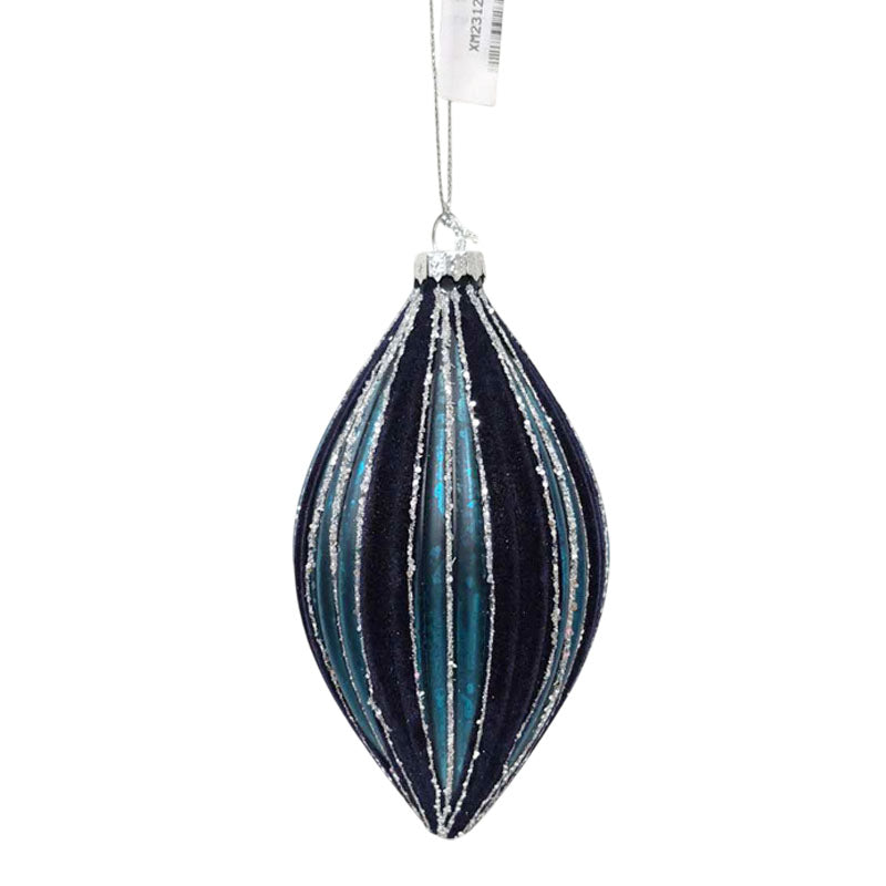 Glass Bauble 2Tone Teardrop 7.8X14.5cm Blue