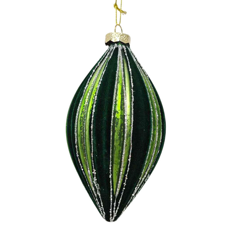 Glass Bauble 2Tone Teardrop 7.8X14.5cm Green