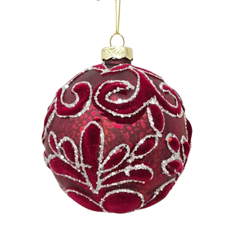 Glass Bauble Floral Pattern 10cm Red