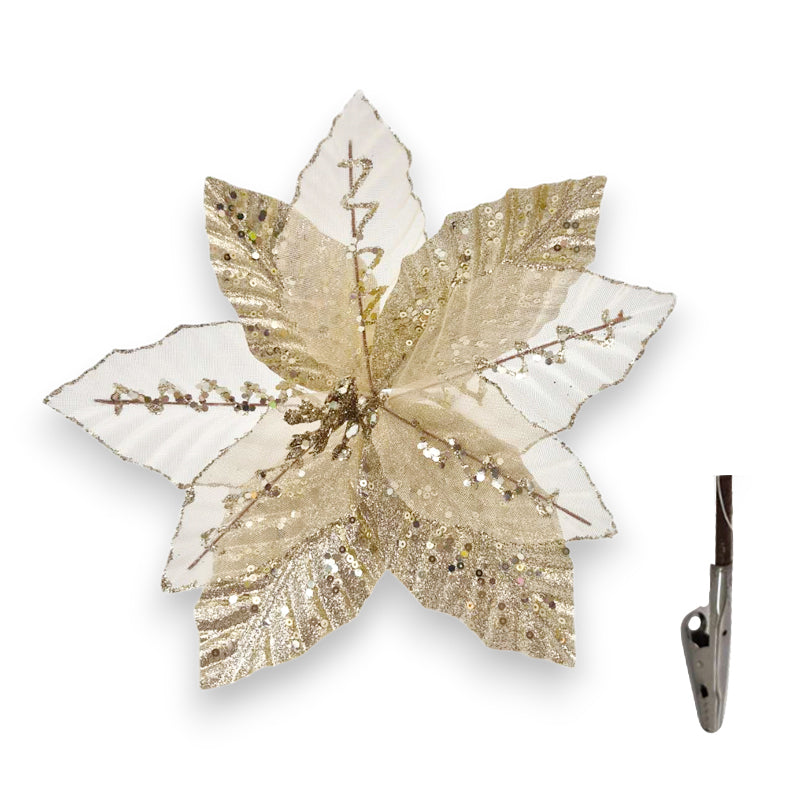 Xmas Flower W/Clip 25*15cm Champagne