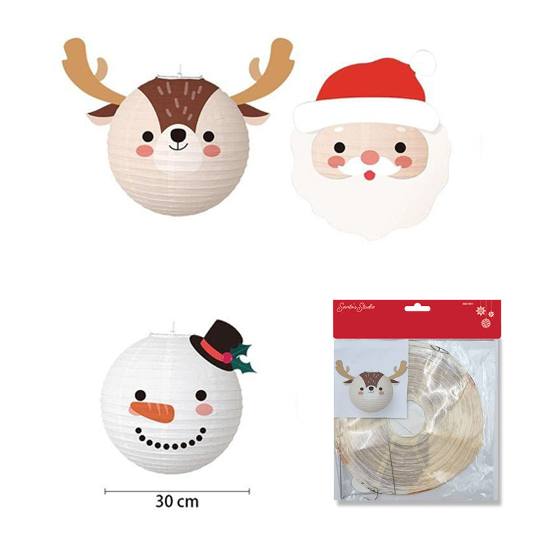Xmas Paper Lantern 30cm Christmas Characters 3Asst