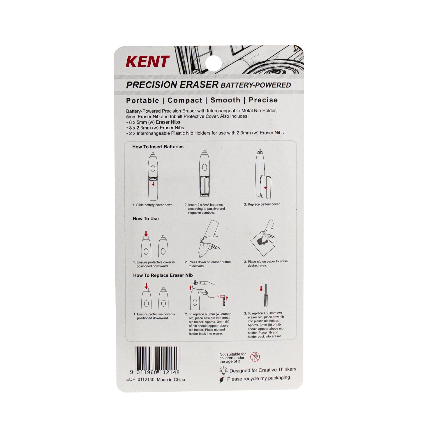 Kent Precision Battery Eraser Red