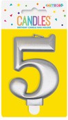 Metallic Silver B'day Candle- Number 5