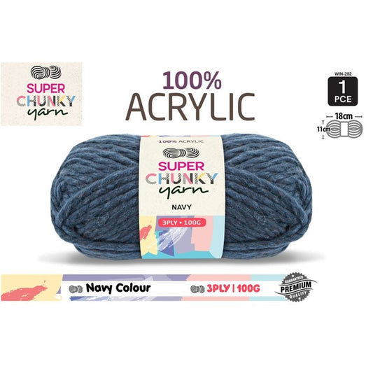 Super Chunky Yarn 3ply 50g Navy