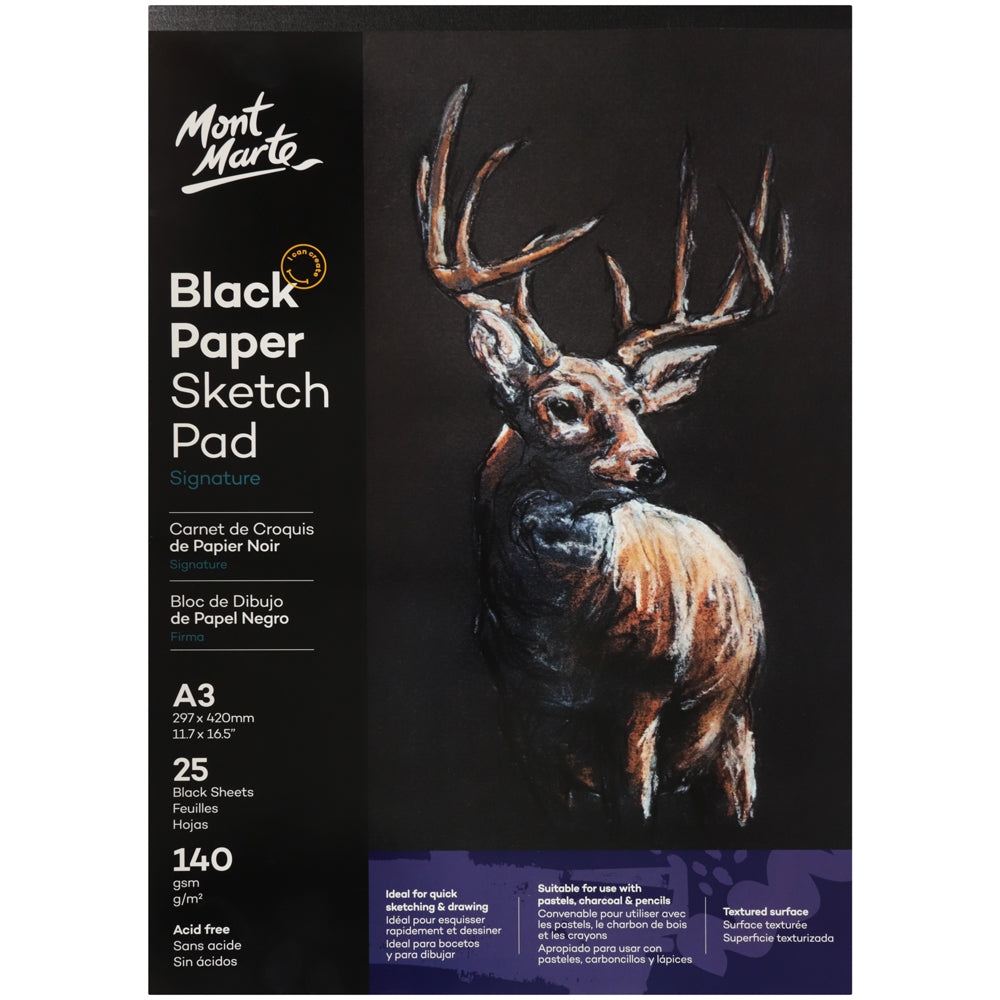 M.M. Black Paper Sketch Pad A3 140gsm 25 Sheets