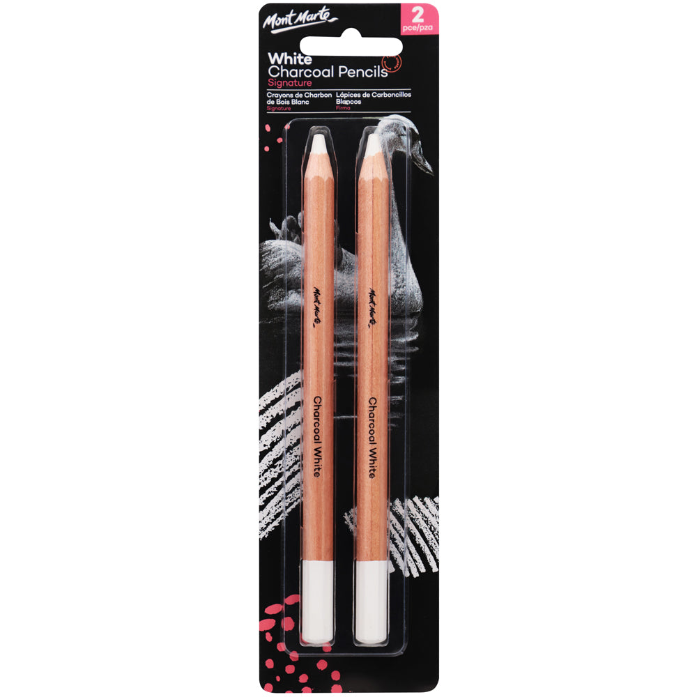 M.M. White Charcoal Pencils Lge Hex 2pce