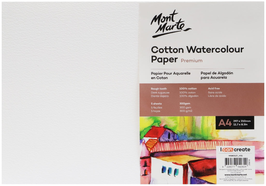 M.M. Cotton Watercolour Paper A4 300gsm 5 Sheets