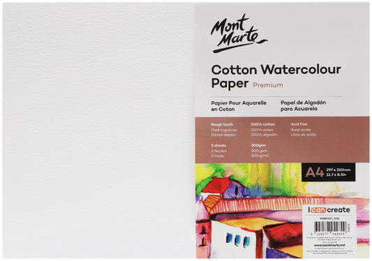 M.M. Cotton Watercolour Paper A4 300gsm 5 Sheets