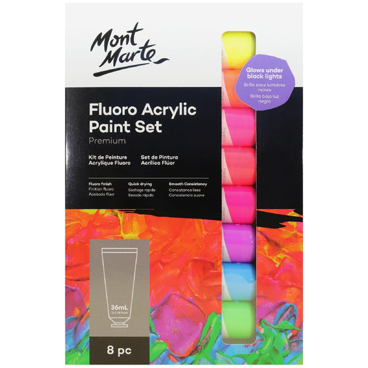 M.M. Fluoro Acrylic Paint Set 8pc x 36ml