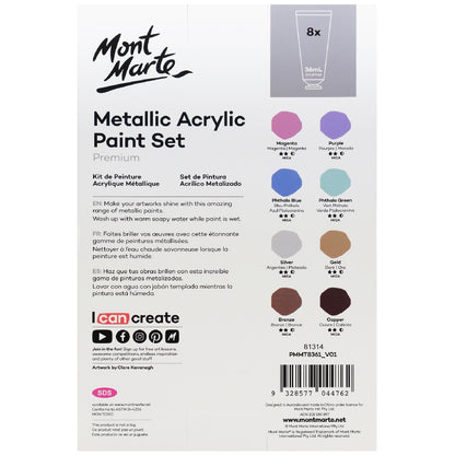 M.M. Metallic Acrylic Paint Set 8pc x 36ml