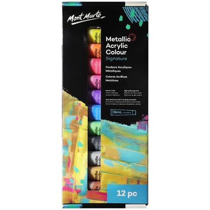 M.M. Metallic Acrylic Colour Paint Set 12pc x 36ml