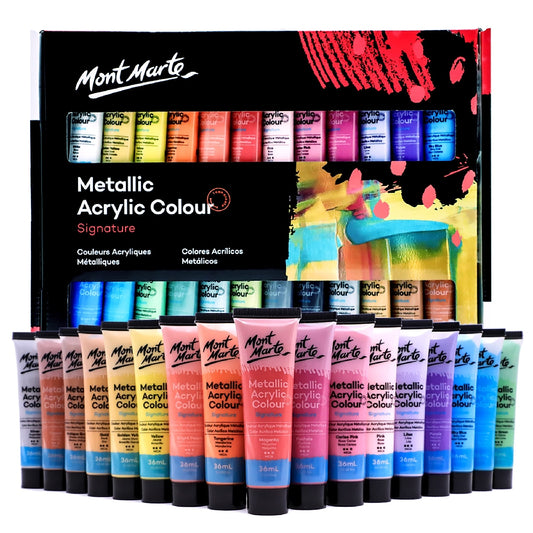 M.M. Metallic Acrylic Colour Paint Set 24pc x 36ml