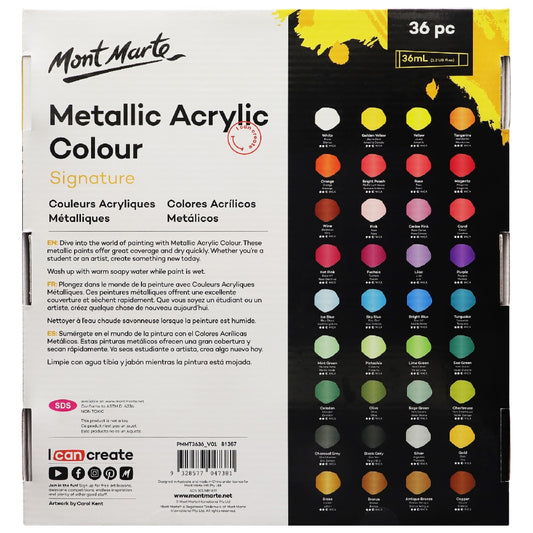 M.M. Metallic Acrylic Colour Paint Set 36pc X 36ml