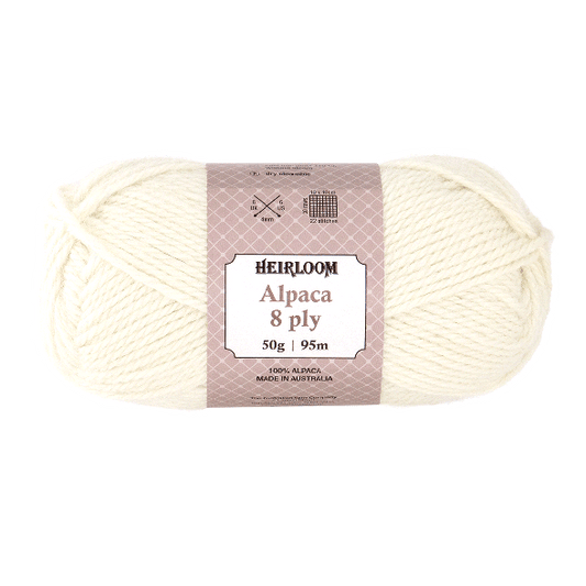 Heirloom Alpaca 8ply 50g Natural Cream