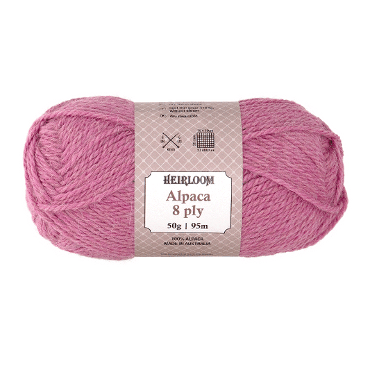 Heirloom Alpaca 8ply 50g Pink Heath